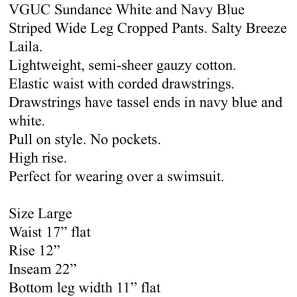 Sundance Breezy White and Navy Blue Striped Pants - Picture 8 of 10